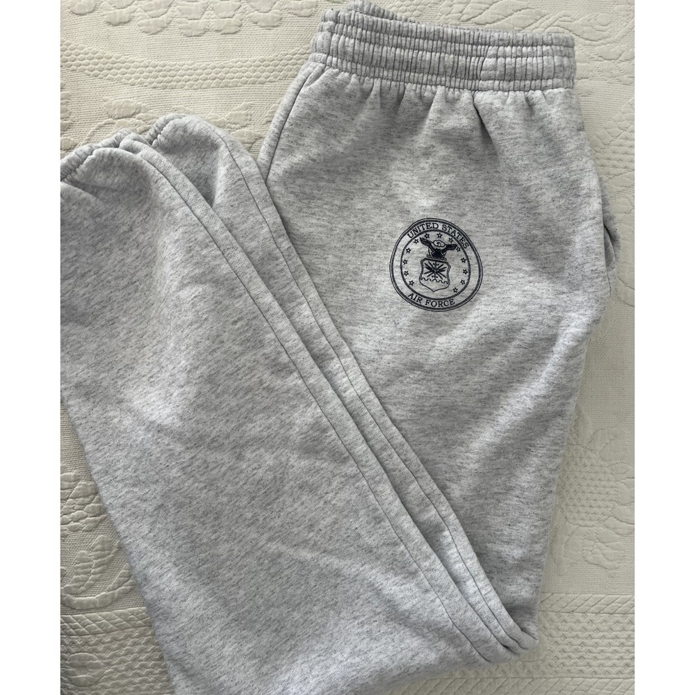 US Air Force Sweatpants Mens Small Heather Gray Logo Fleece Cotton Drawstring